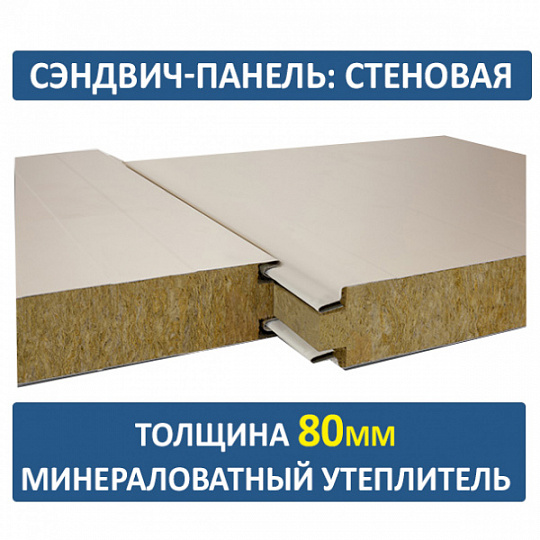 Сэндвич-панель трехслойная с минеральной ватой толщиной 80мм